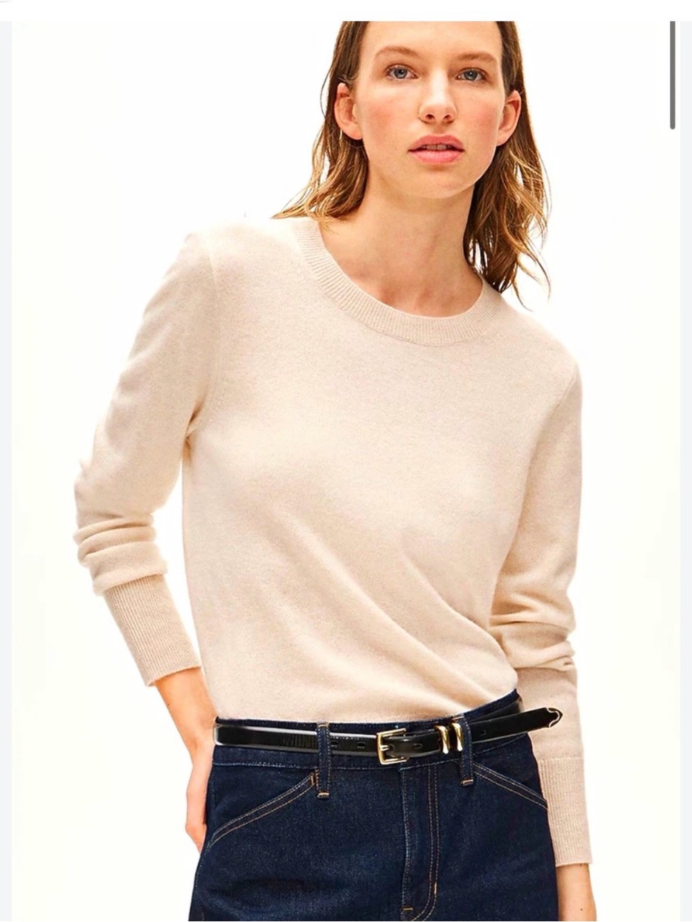 J.Crew 100% Cashmere Classic Fit Crewneck Sweater Cream M Ribbed Preppy Coastal